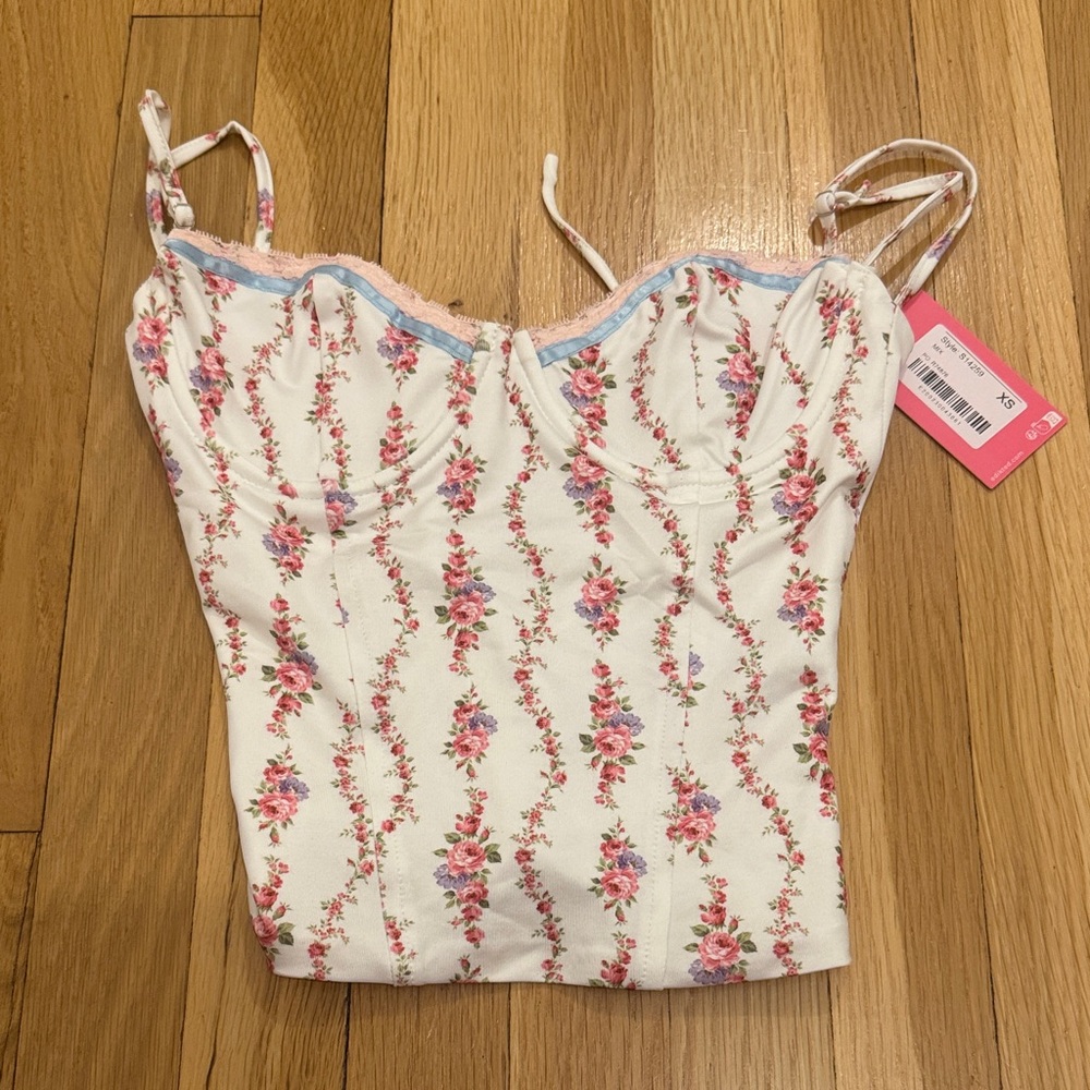 Edikted White Camisole with Pink Floral Design